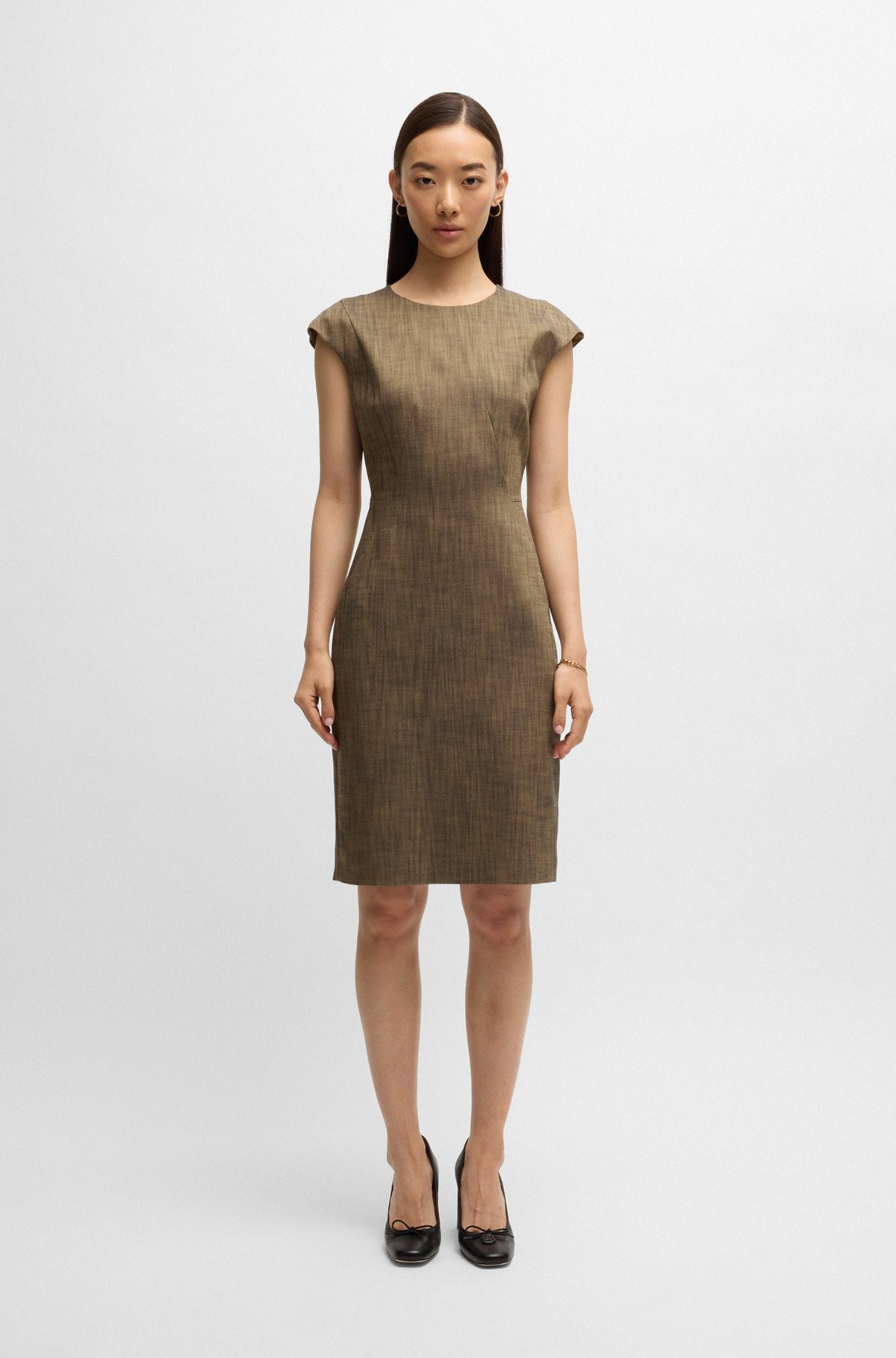 CAP-SLEEVE DRESS IN MELANGE STRETCH SHARKSKIN - 3