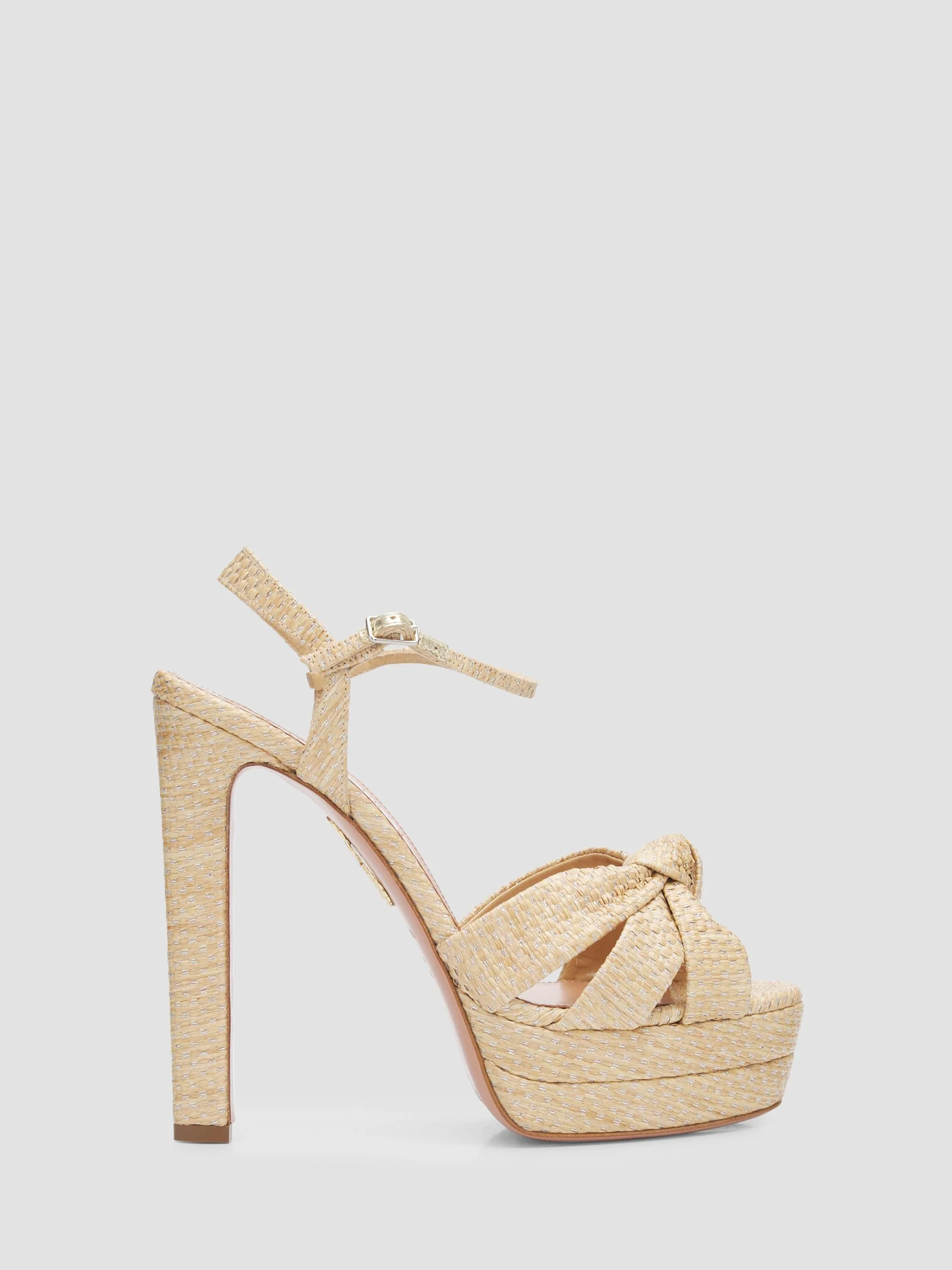 Women's Nina Raffia 130MM Platform Sandals - Natural Silver - 1