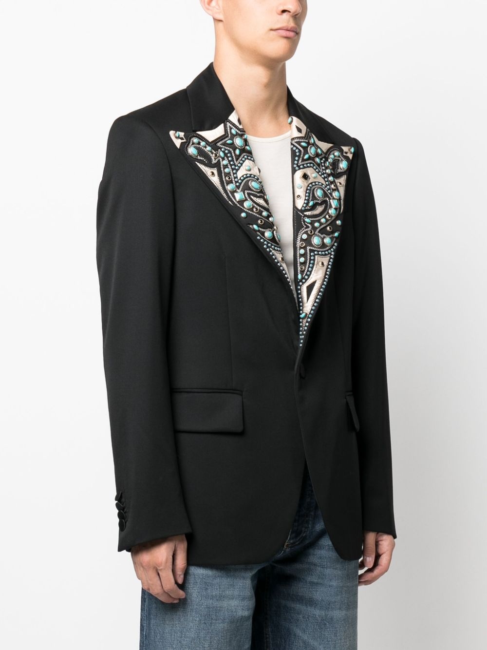 turquoise-embellished single-breasted blazer - 3