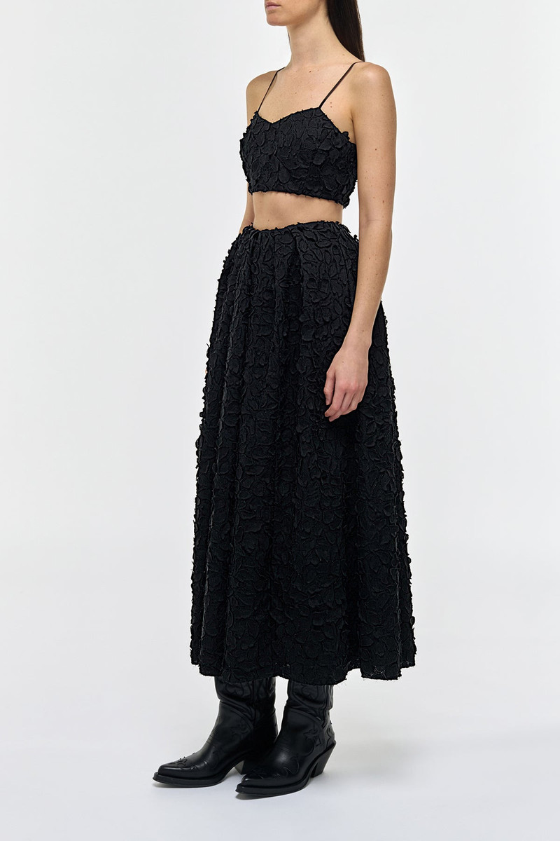 Priya Embroidered Leaves Top in Black Linen 3