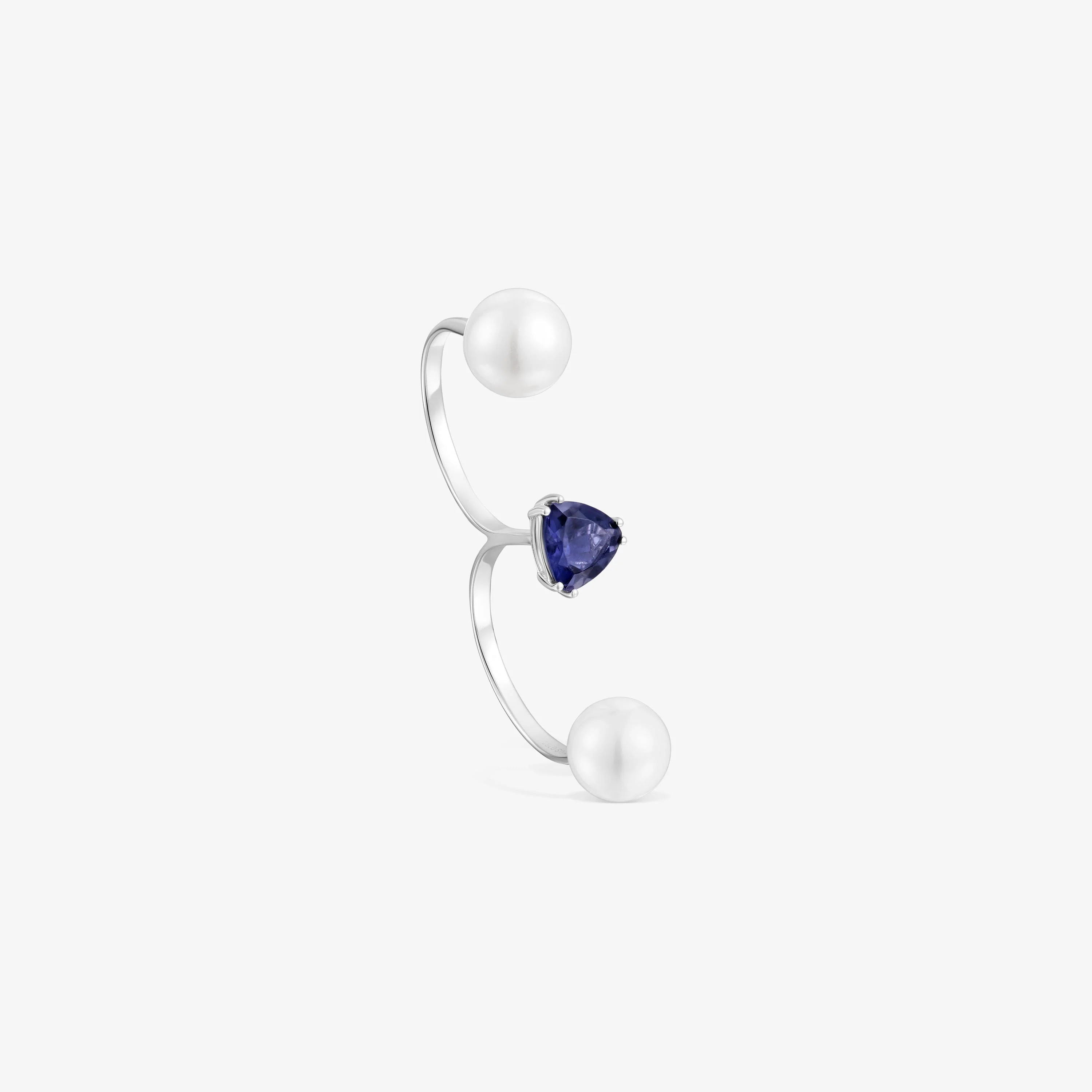 18K white gold double open Ring with iolite and cultured pearl Ivette - 1