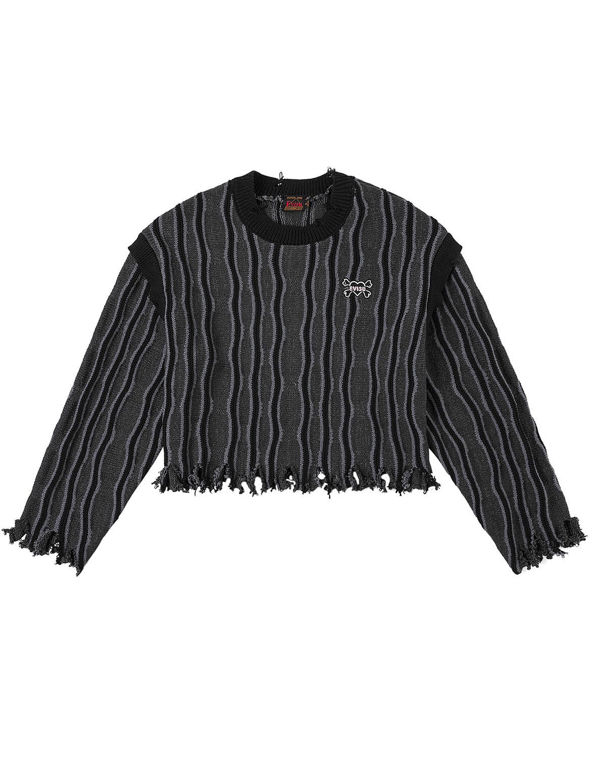 Skull Heart Appliqué Embroidery Fashion Fit Knitted Sweatshirt - 10