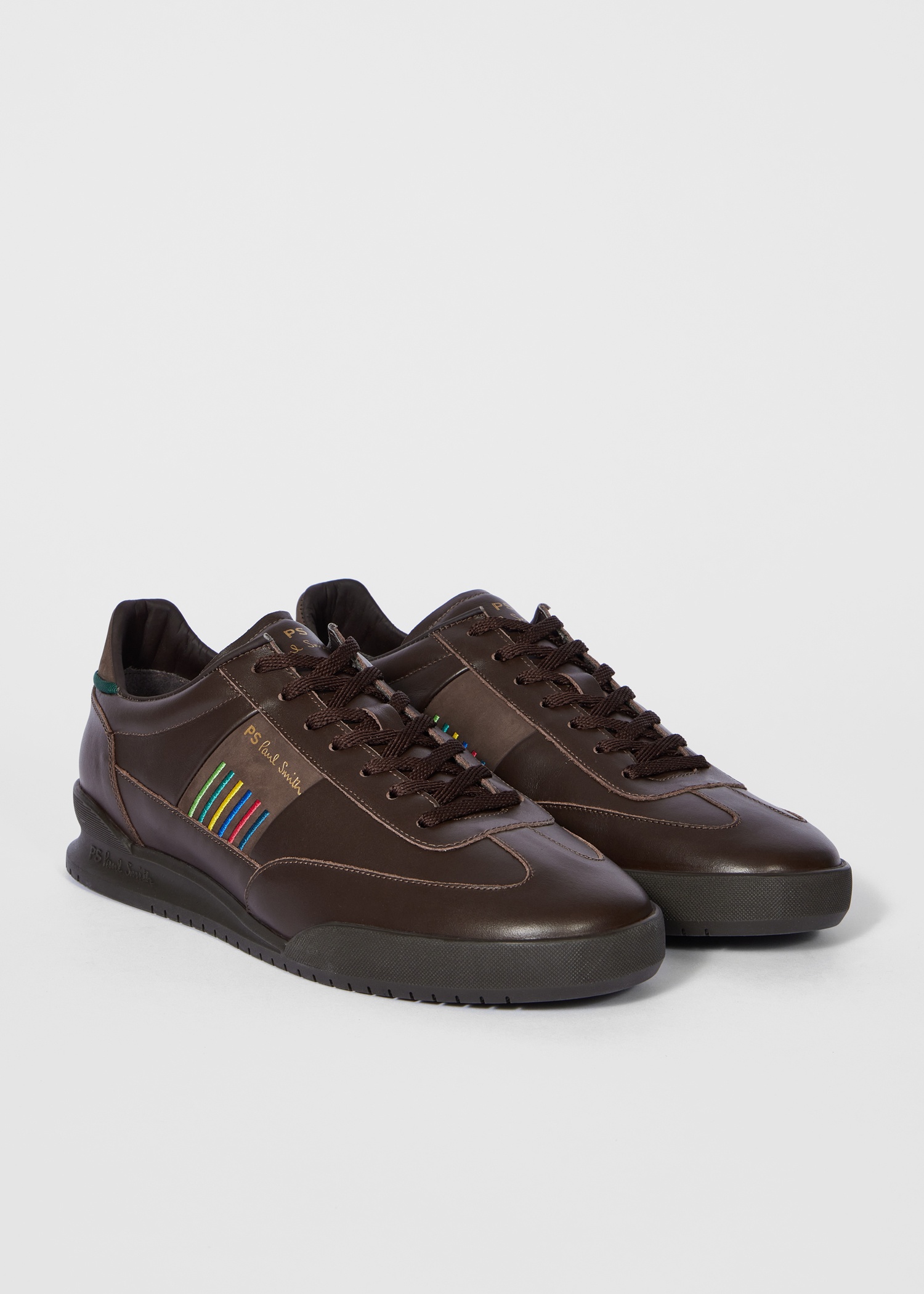 Chocolate Brown Leather 'Dover' Embroidered 'Sports Stripe' Trainers - 2