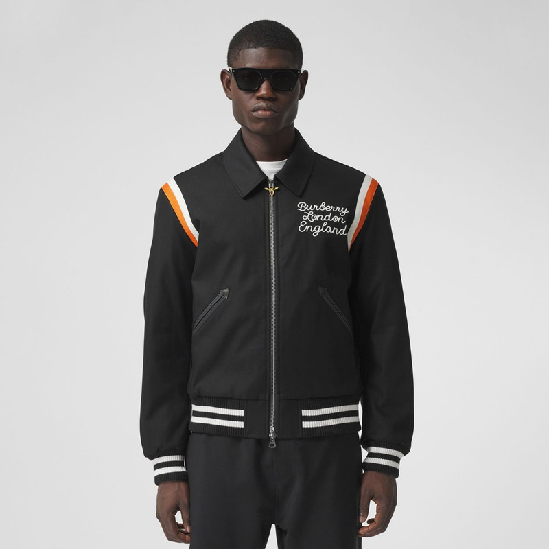 Embroidered Logo Cotton Gabardine Bomber Jacket 6