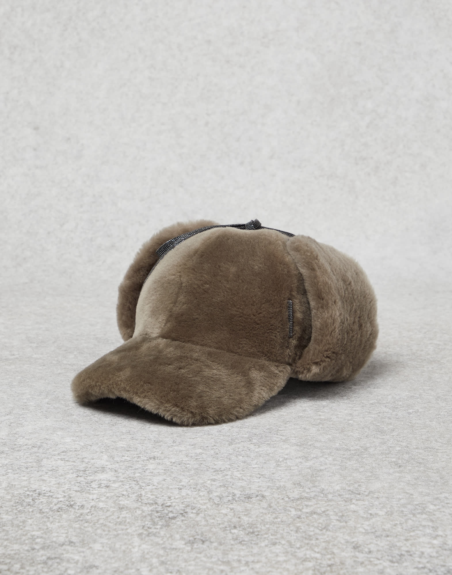 Shearling baseball cap with ear flaps and precious ties - 1