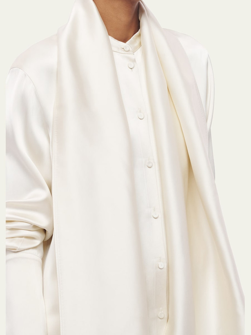 Another Tomorrow Band Collar Button Down Blouse with Scarf outlook