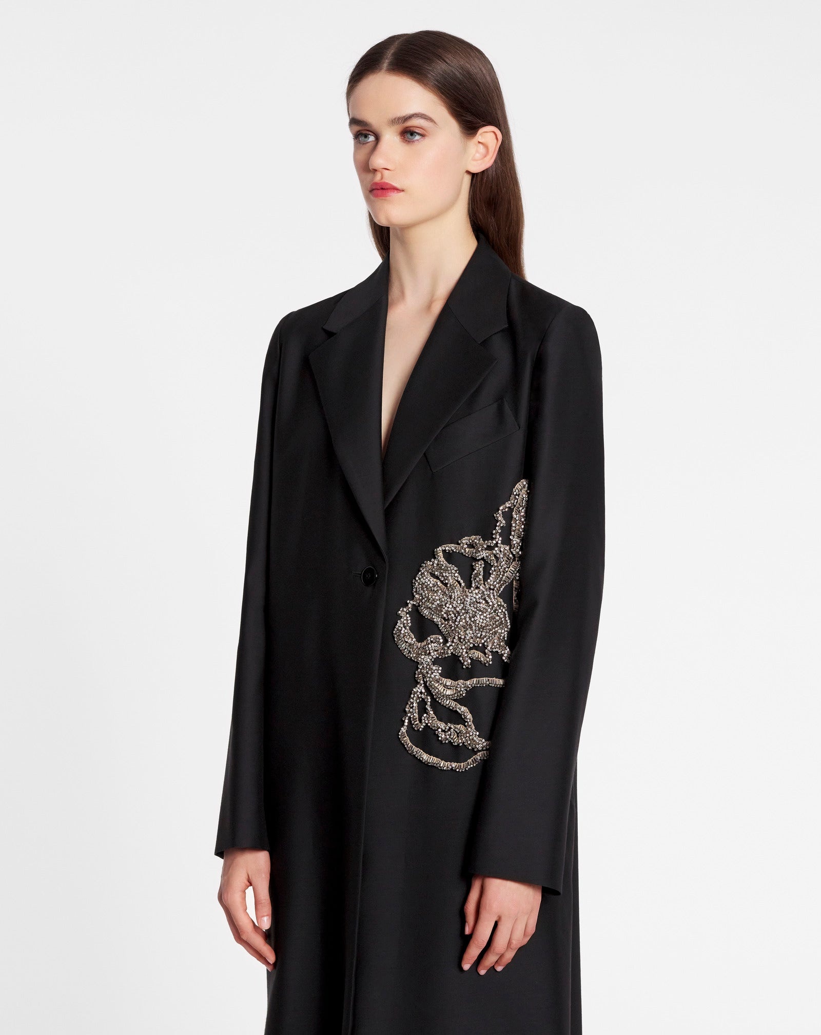 SINGLE-BREASTED TAILORED COAT IN WOOL SILK WITH EMBROIDERY - 3