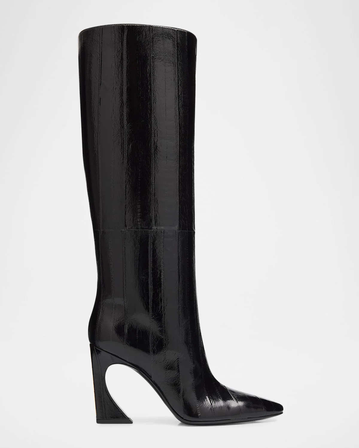 95mm Eel Leather Curved Heel Knee-High Boots - 1