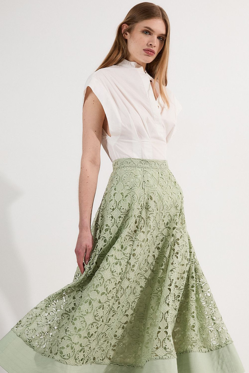 Cutwork Embroidery Woven Midi Prom Skirt 1