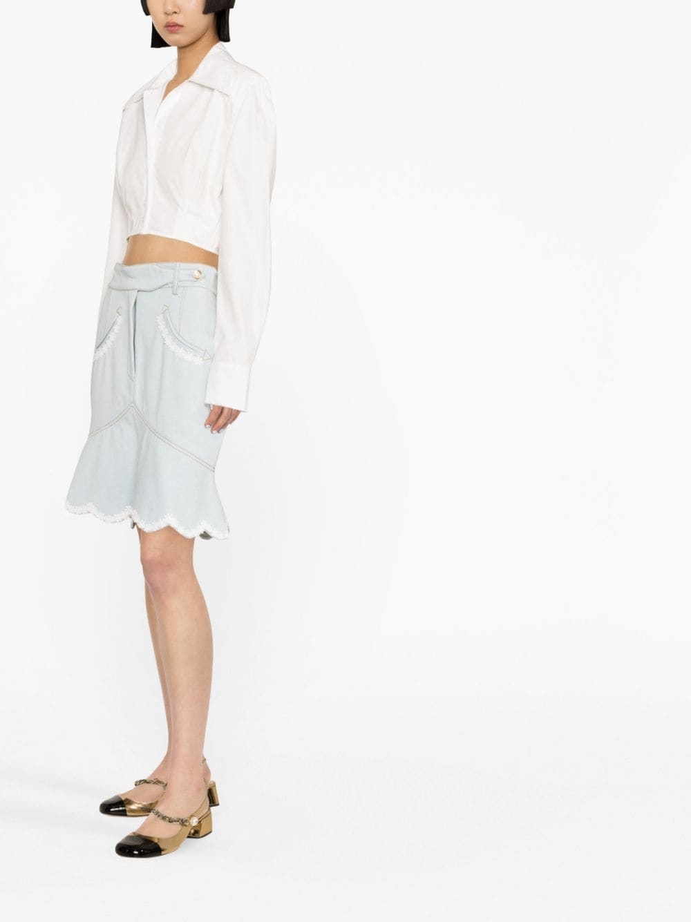 floral-embroidered denim peplum skirt - 4