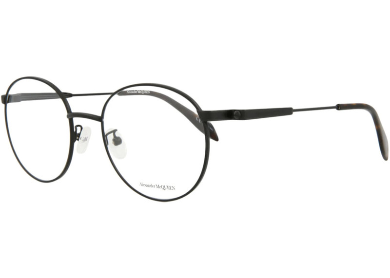 Alexander McQueen Alexander McQueen Round-Frame Metal Optical Frames Black Black Transparent (AM0232O-30008070-002) outlook