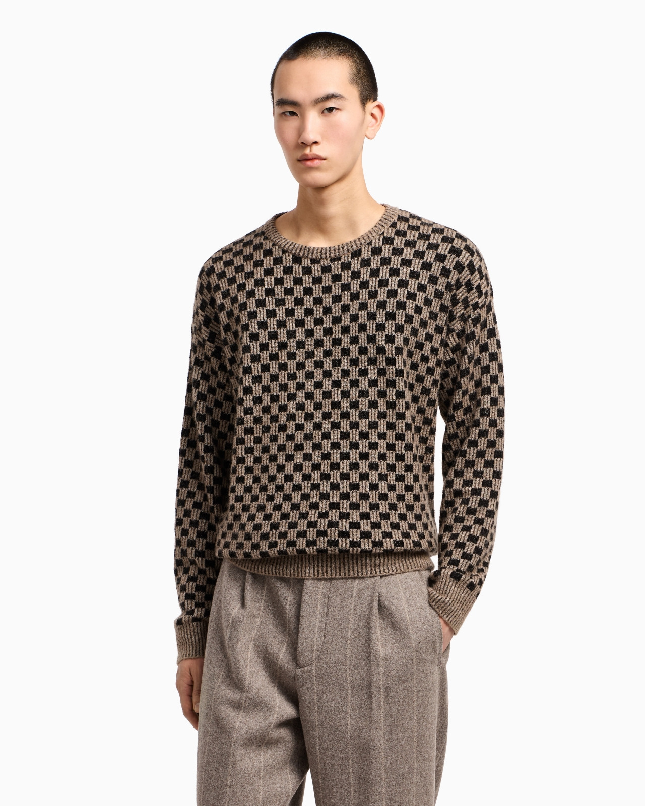 CREW-NECK JUMPER IN CASHMERE AND SILK BLEND JACQUARD - 4