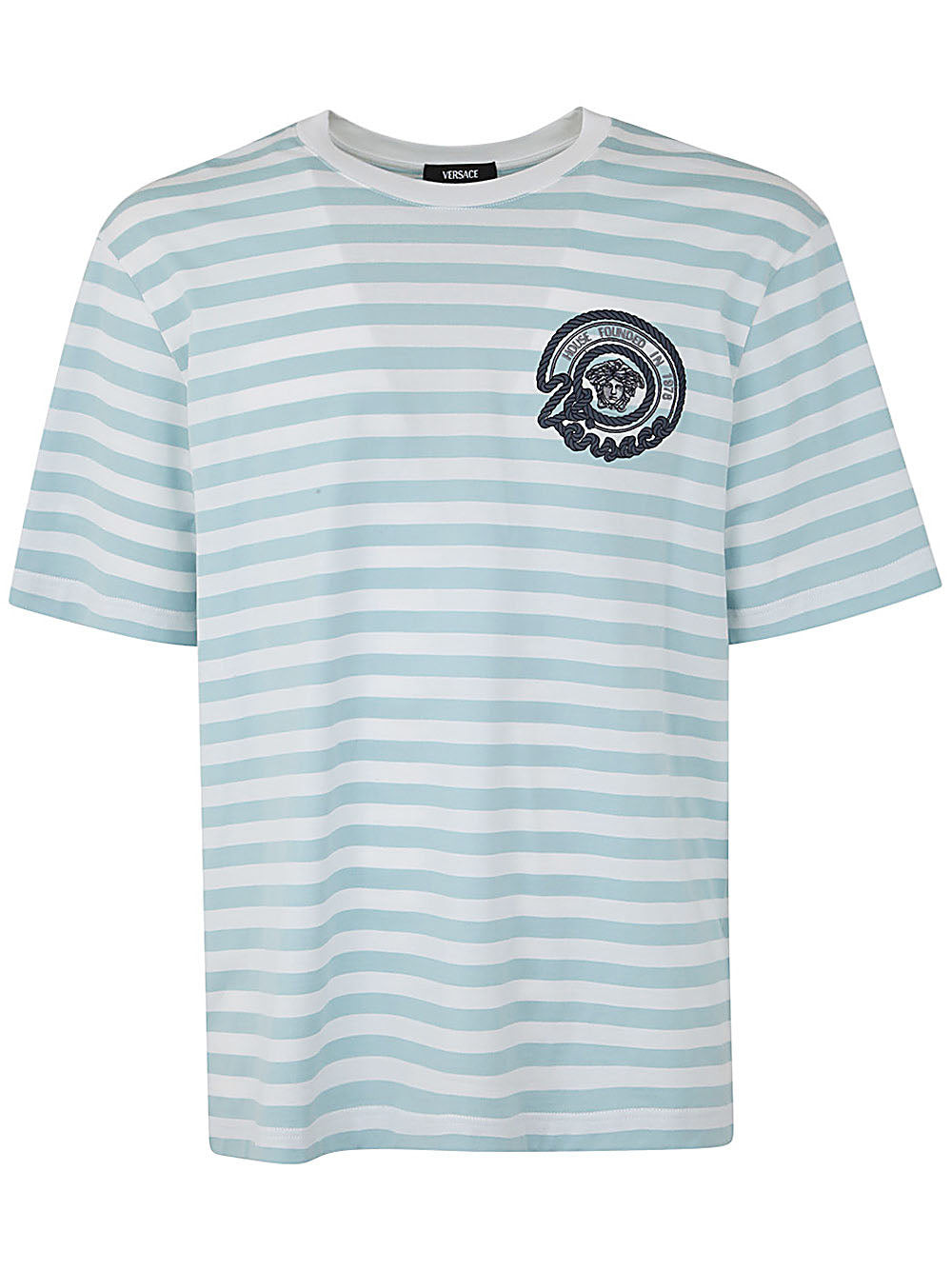 Versace Men T-Shirt Striped Jersey Fabric + Embroidered Versace Nautical Emblem - 6