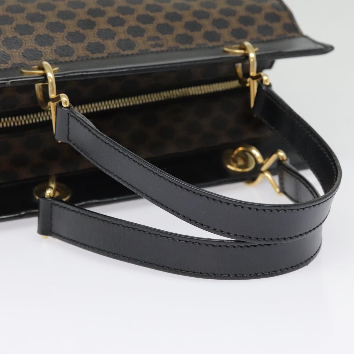 CELINE Macadam Canvas Hand Bag Pvc Leather Black Gold - 8