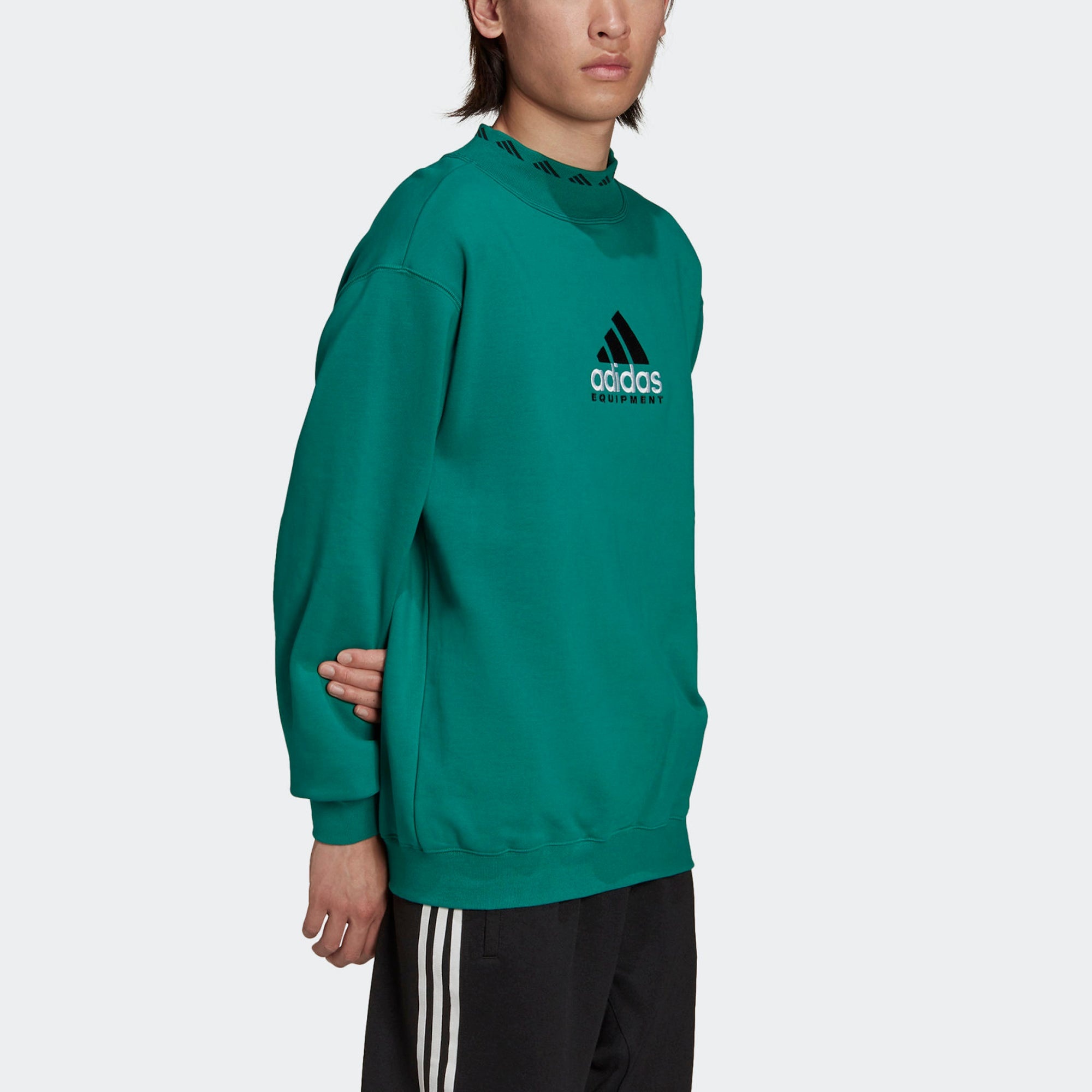 Men's adidas originals Eqt Logo Embroidered Sports Round Neck Pullover Green HG8093 - 4