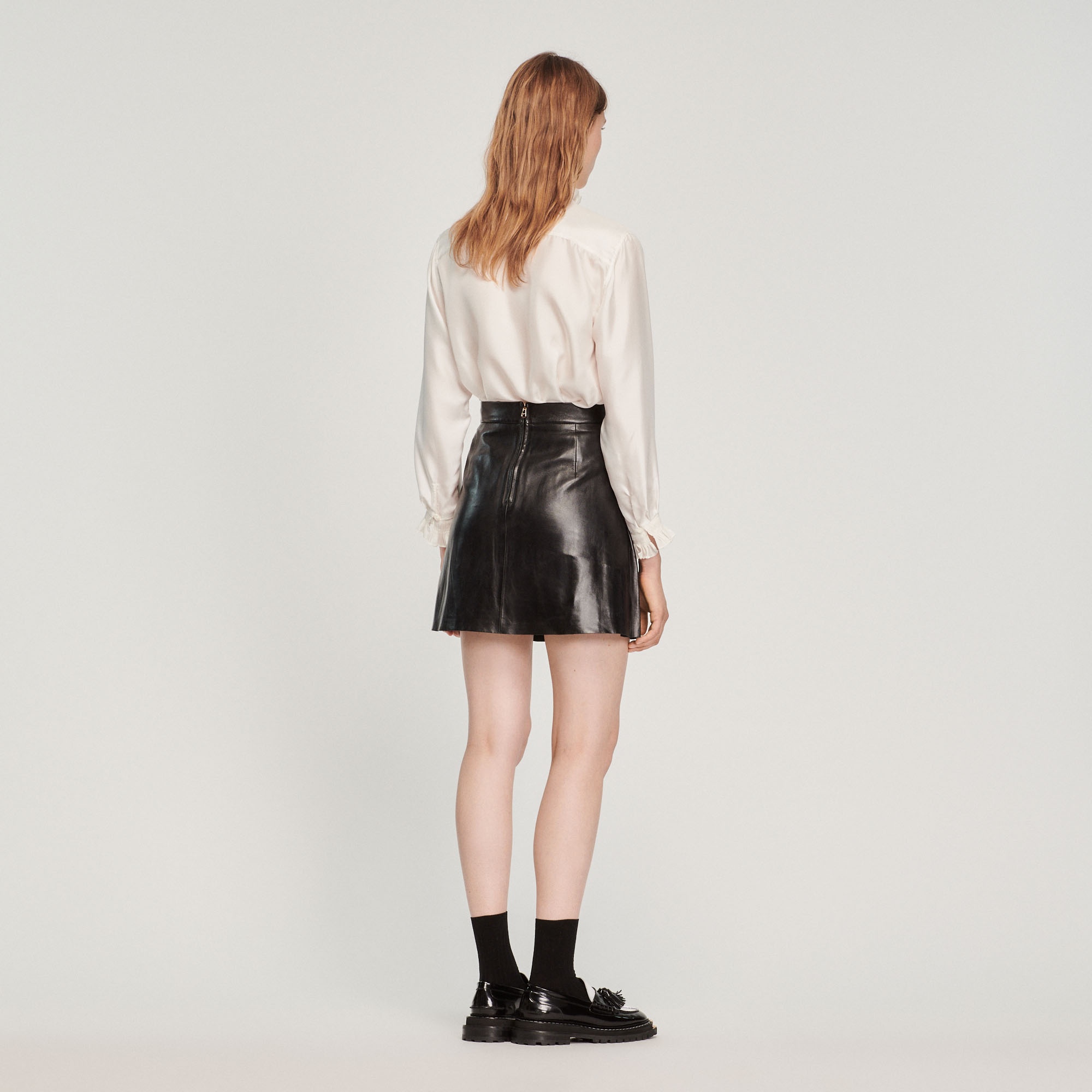 Pleated short leather skirt - 6