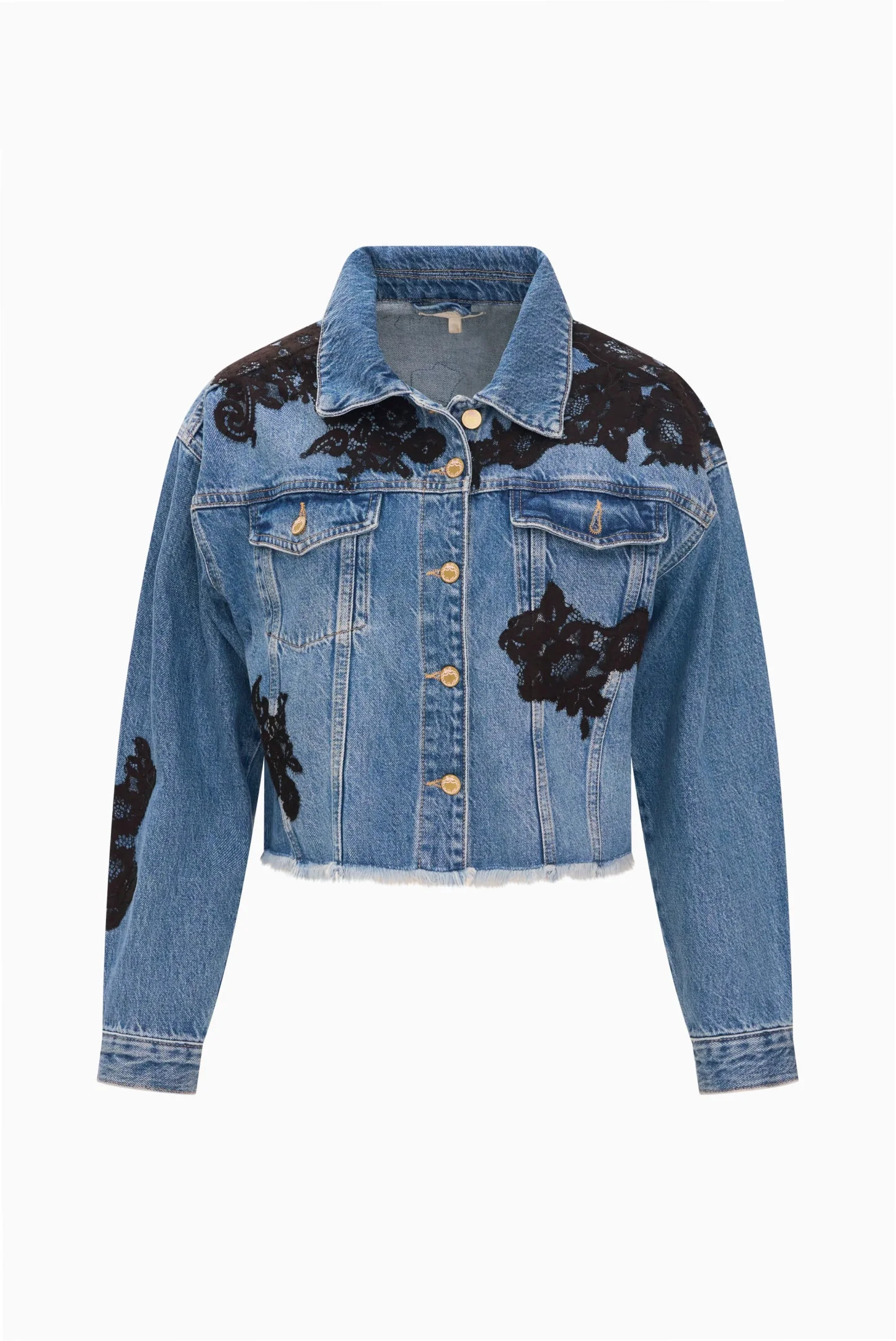 Amana Lace Appliqué Denim Jacket - 1