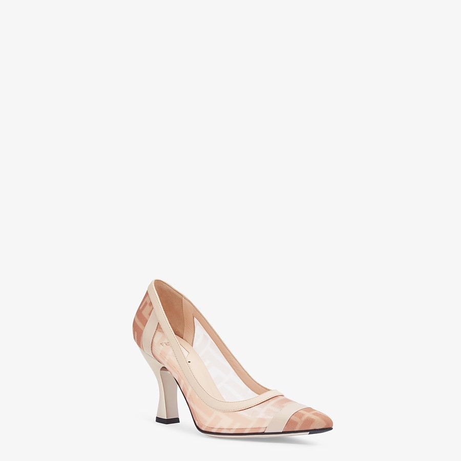 Pink mesh and nude leather pumps with high heel - 2