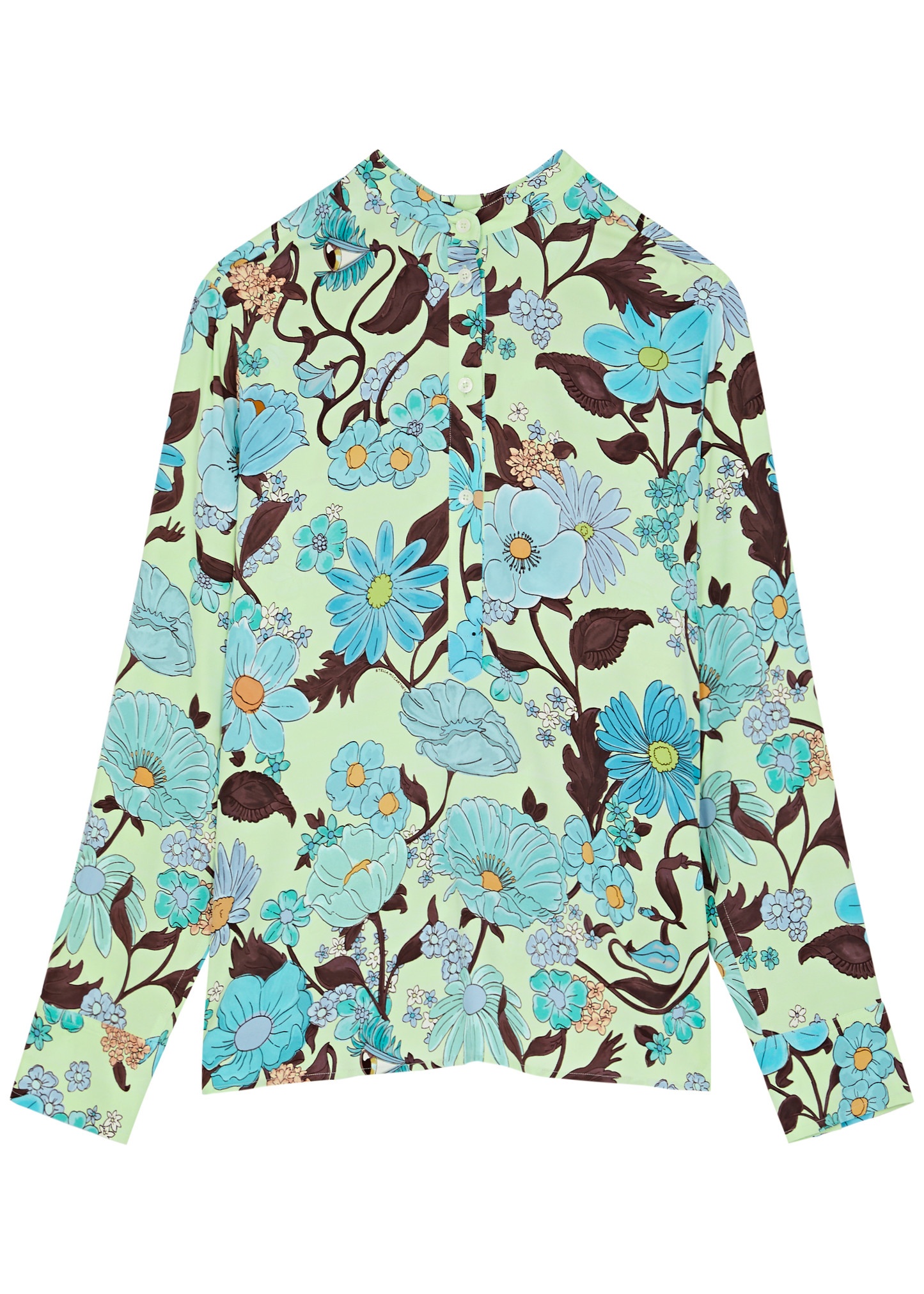 Floral-print matte satin shirt - 1