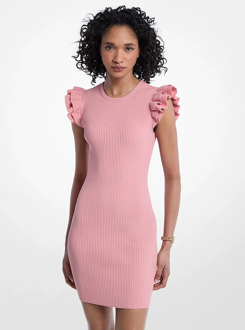 Ruffled Stretch Viscose Mini Dress - 1