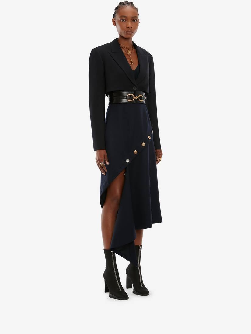 Cropped Rib Knit Jacket in Navy - 3