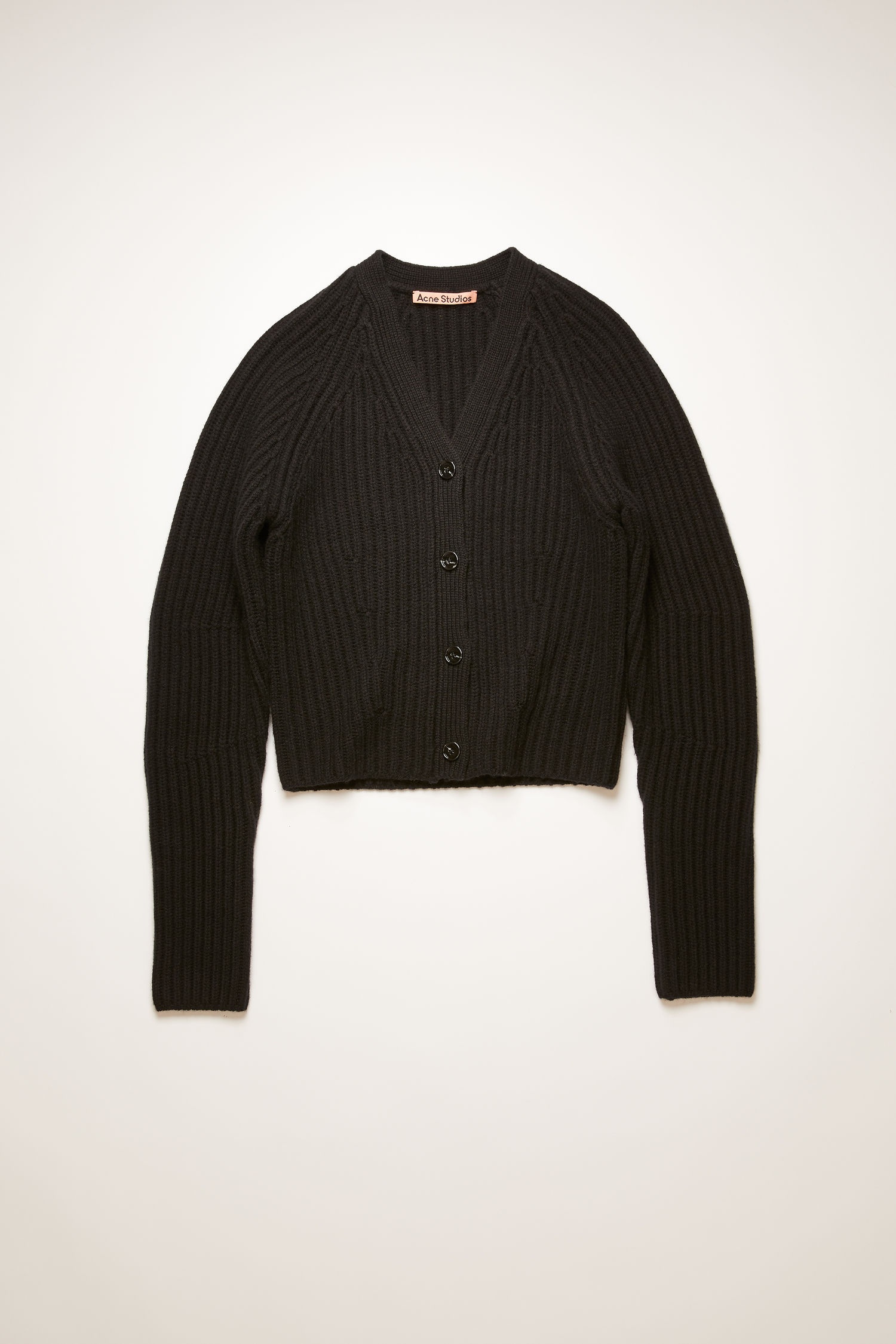 Ribbed wool cardigan black - 1