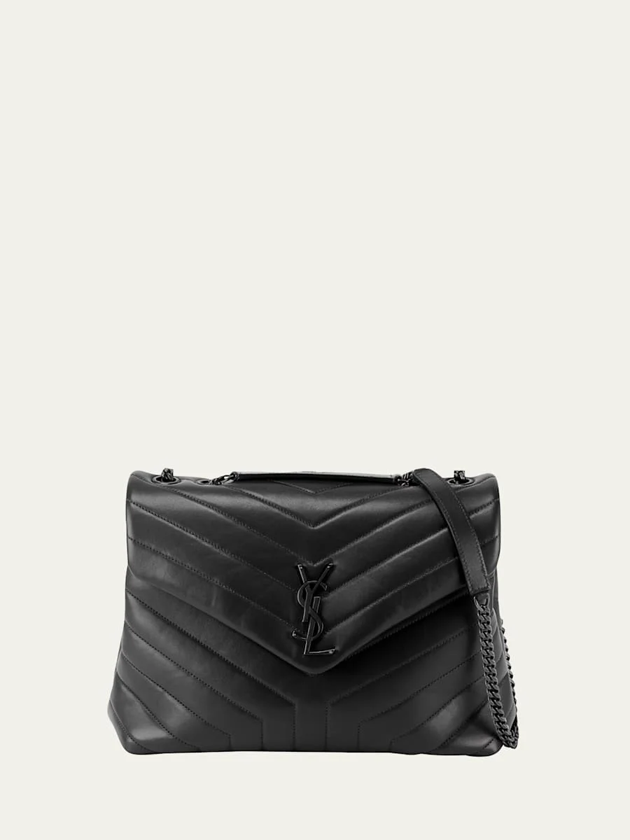 Loulou Medium YSL Matelasse Calfskin Flap-Top Shoulder Bag, Matte Black Hardware - 1