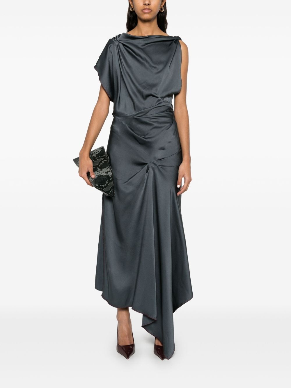asymmetric draped midi dress - 2