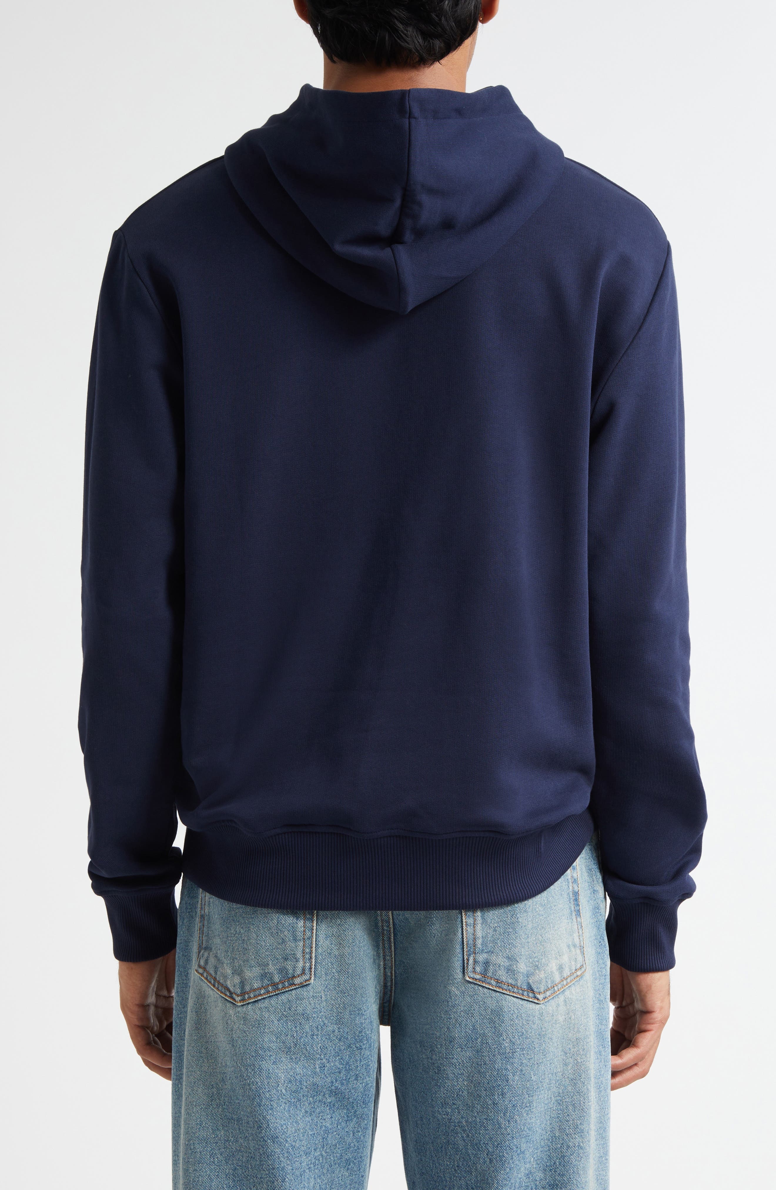 Balmain Logo Organic Cotton Graphic Hoodie in Soa Navy/Red at Nordstrom - 2