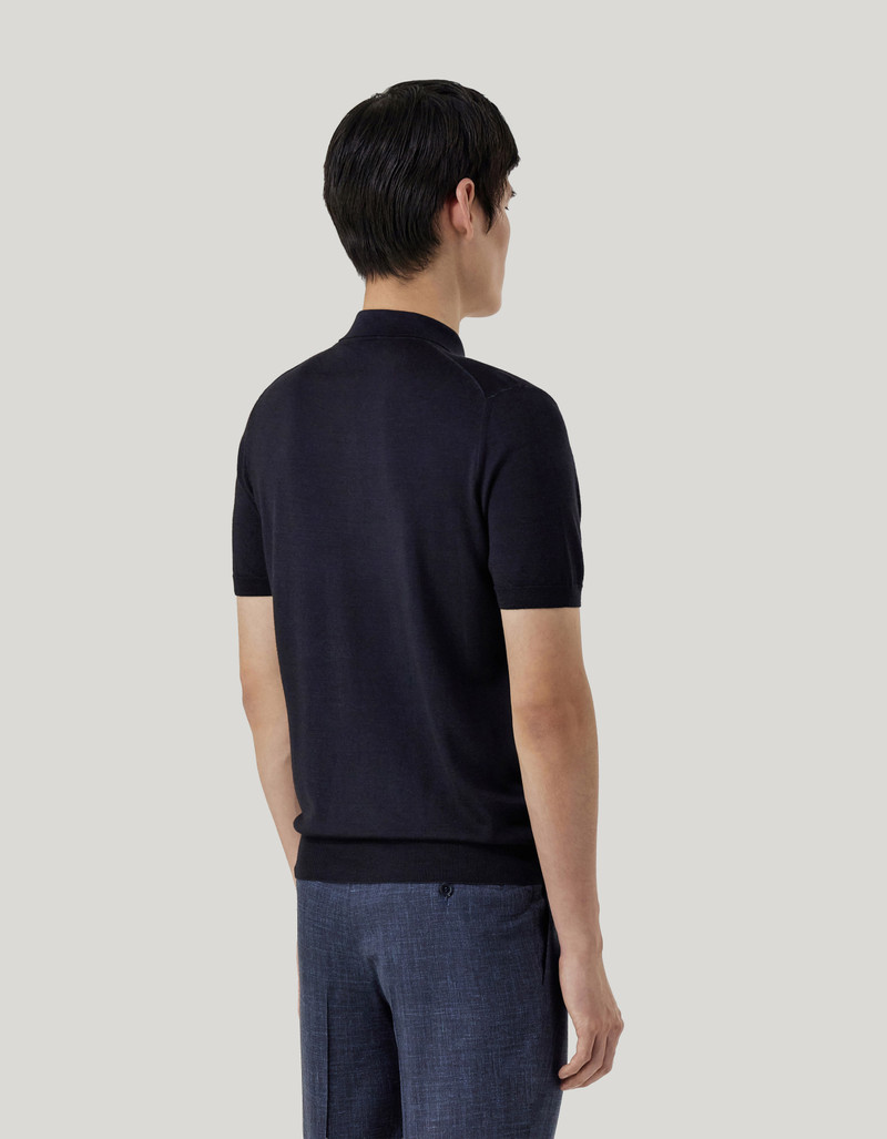 CANALI NUVOLA DARK NAVY POLO SHIRT IN WOOL AND SILK 4