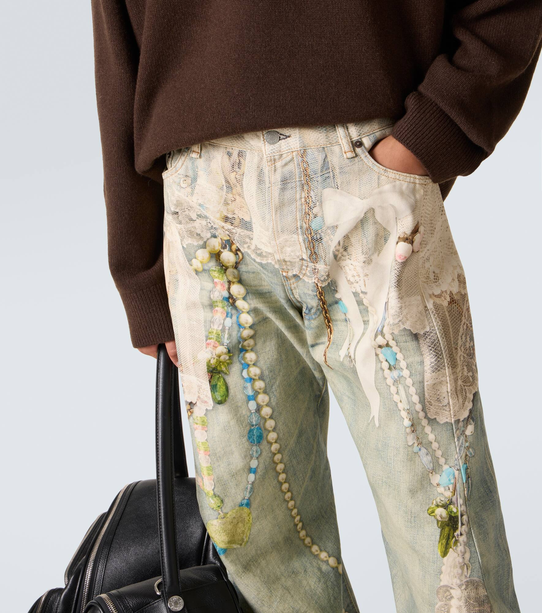 Distressed printed barrel-leg jeans - 5