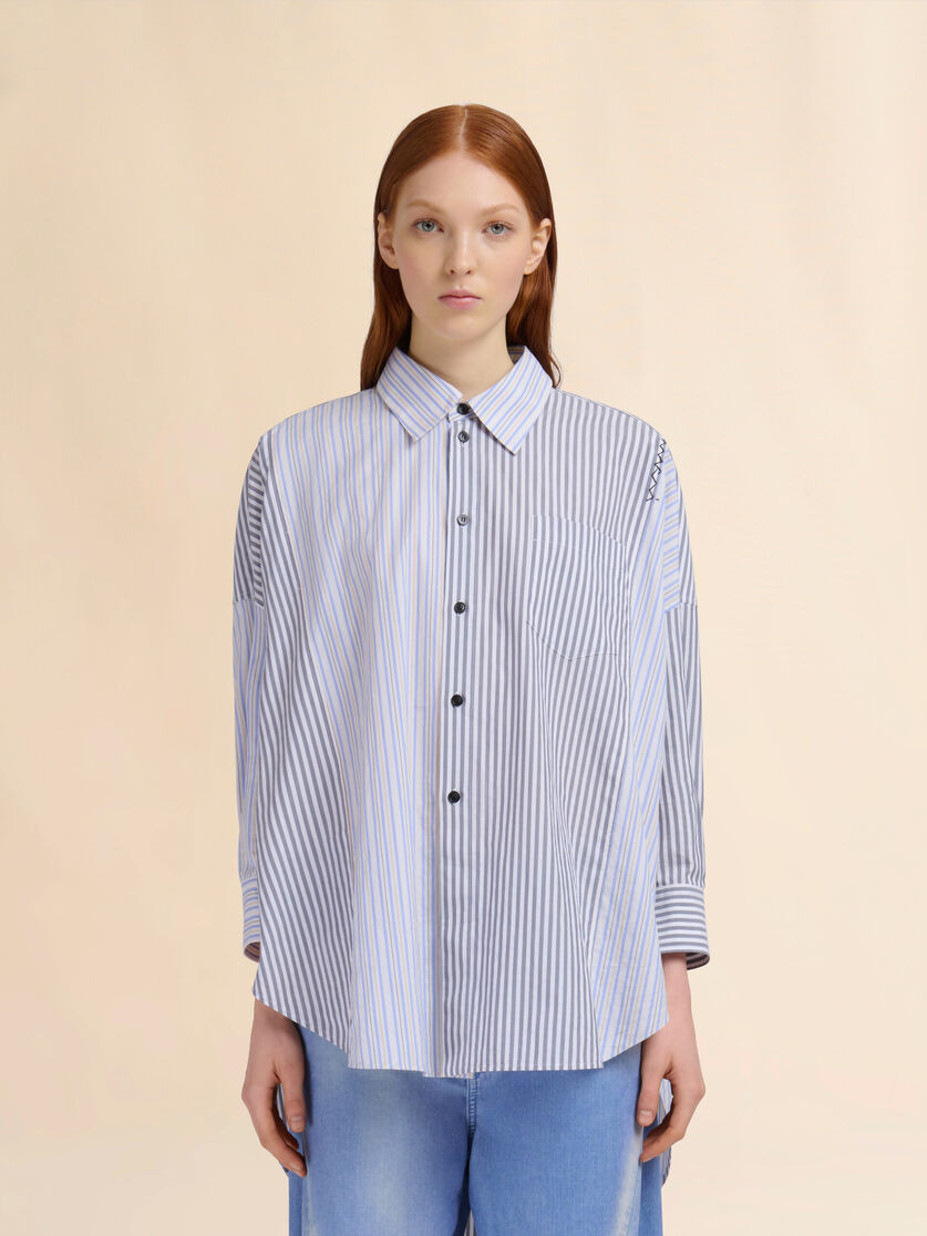 GRAY STRIPED ORGANIC POPLIN PATCHWORK SHIRT - 2