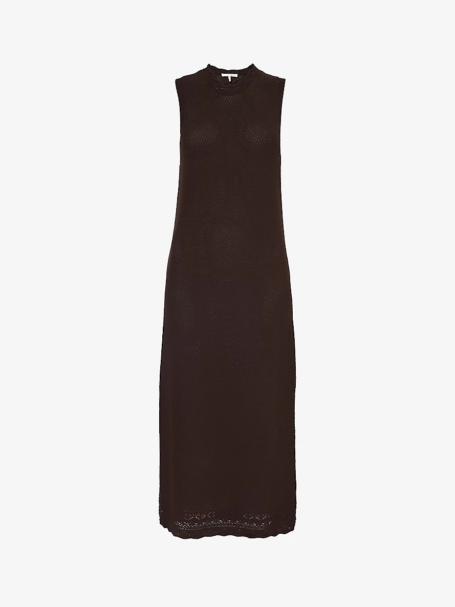 Pointelle flared-hem slim-fit knitted midi dress - 1