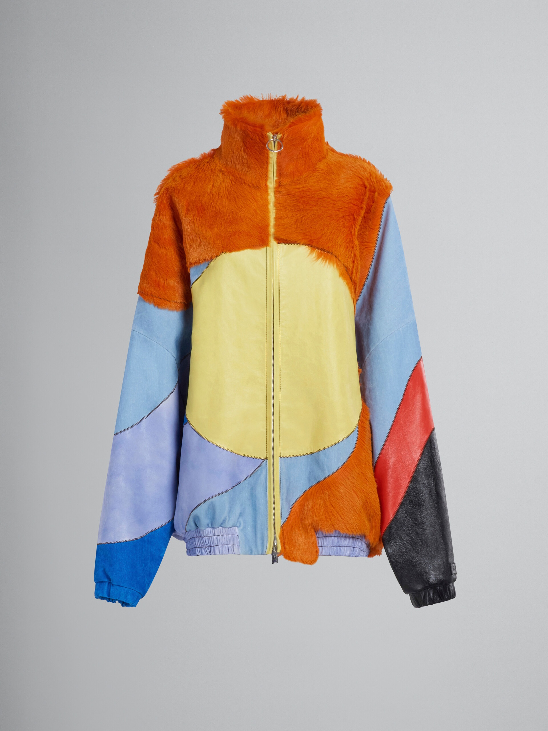 MULTICOLOUR JACKET IN LONG HAIR CALFSKIN WITH INLAYS - 1