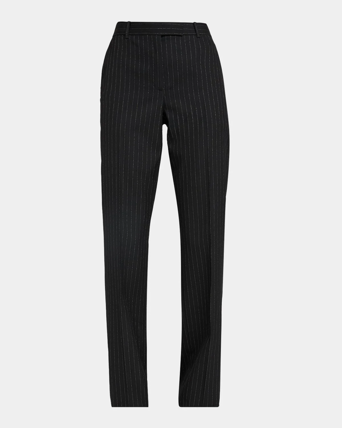 Metallic Pinstripe Wool Straight-Leg Trousers - 1