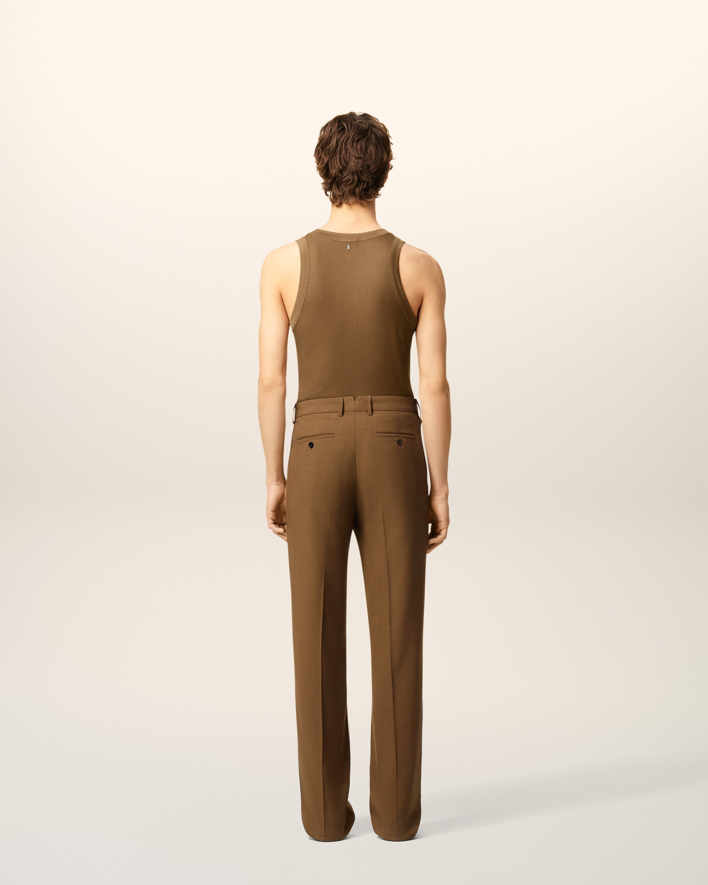 BROWN WOOL STRAIGHT TROUSERS - 4