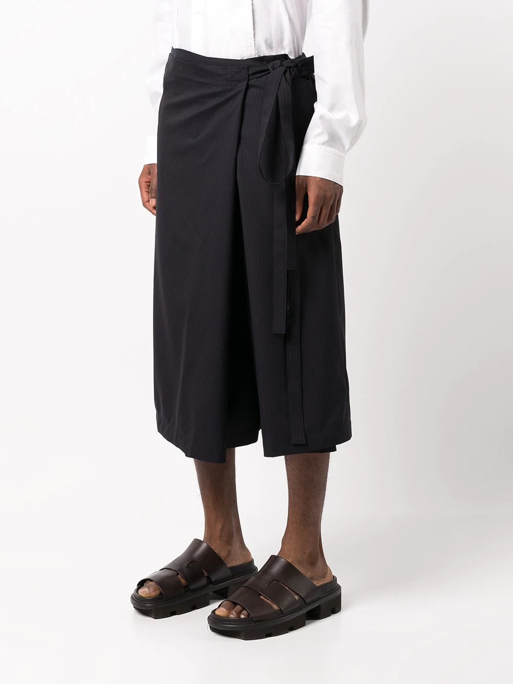 Junya Watanabe MAN pinstripe wrap-front cropped trousers | REVERSIBLE