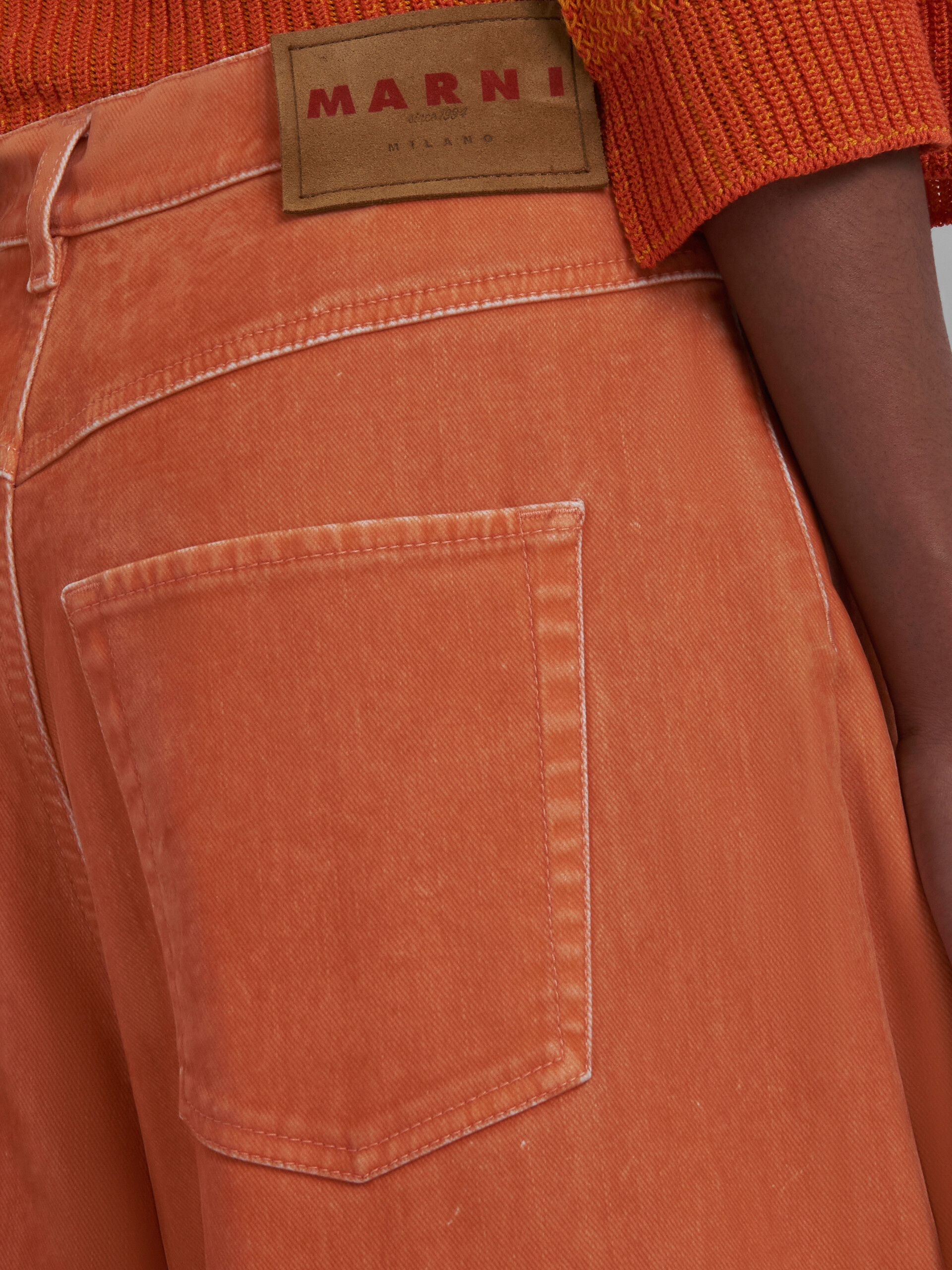 ORANGE FLOCKED DENIM ULTRA-WIDE-LEG TROUSERS - 4