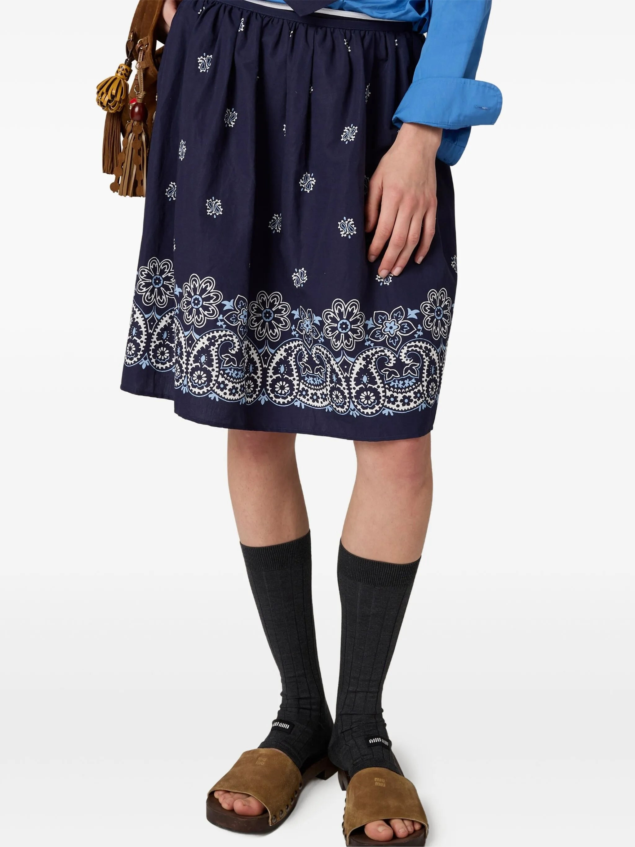 Cornflower slubbed poplin skirt - 4