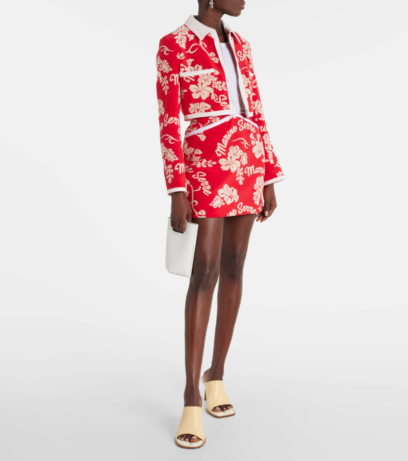 Marine Serre Leather-trimmed jacquard miniskirt outlook