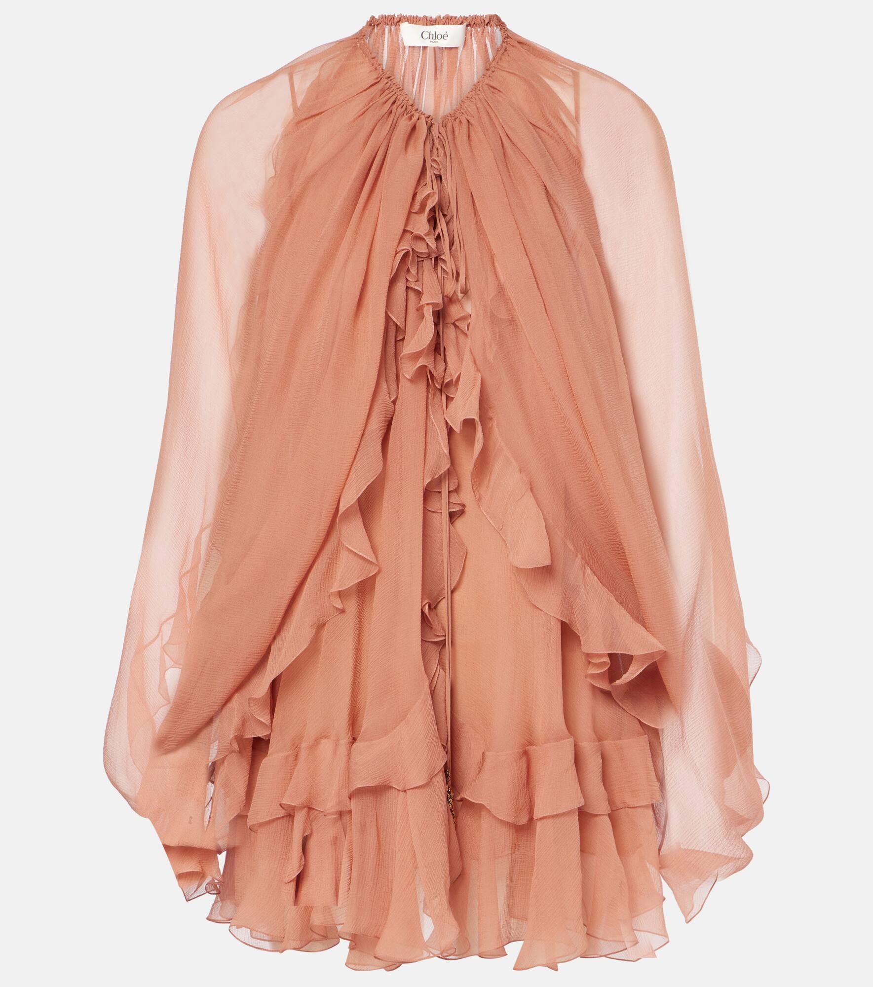 Ruffled silk muslin cape - 1