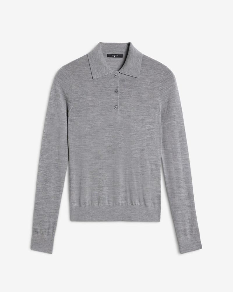 Wool Long Sleeve Polo Sweater in Slate 1