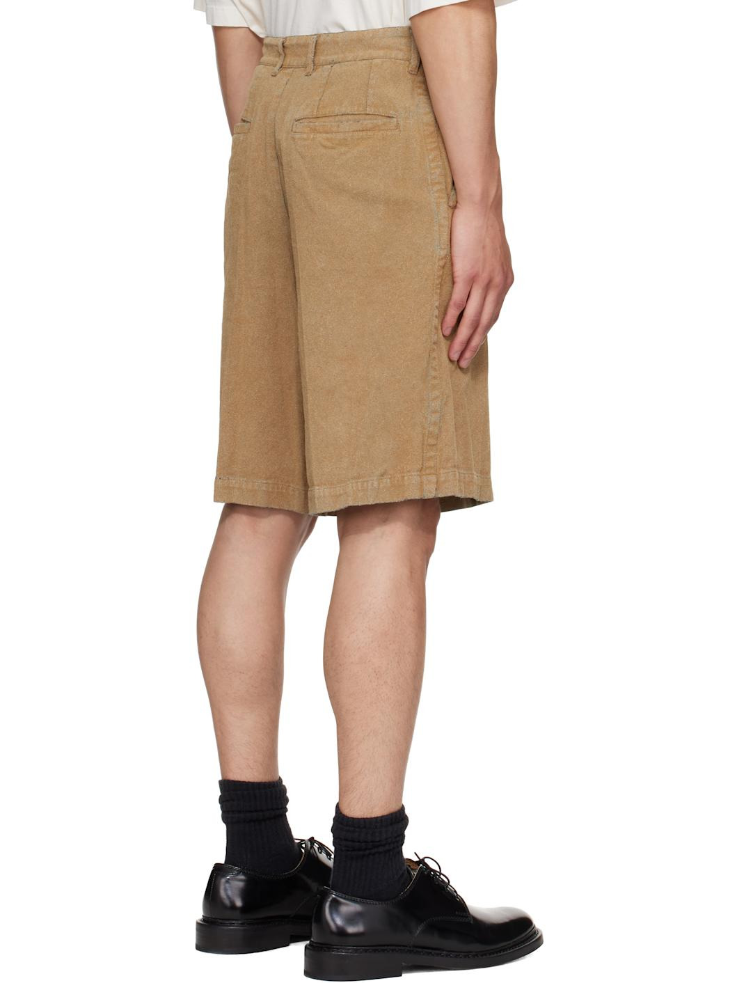 Beige Flocked Denim Shorts - 3