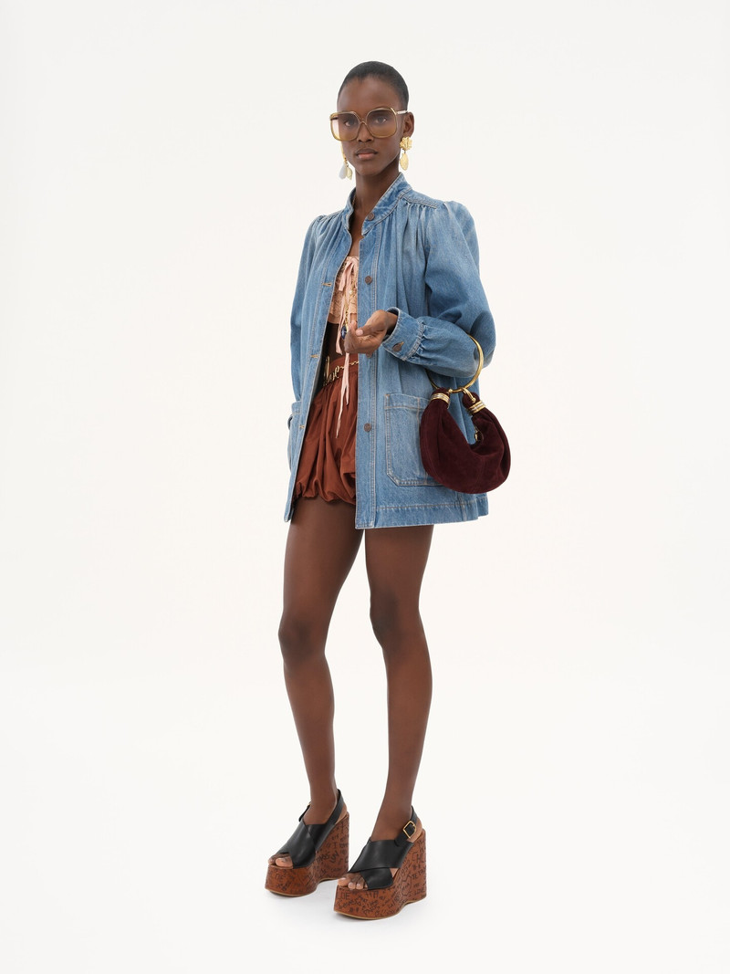 Chloé HIGH-NECK GATHERED JACKET IN DENIM outlook