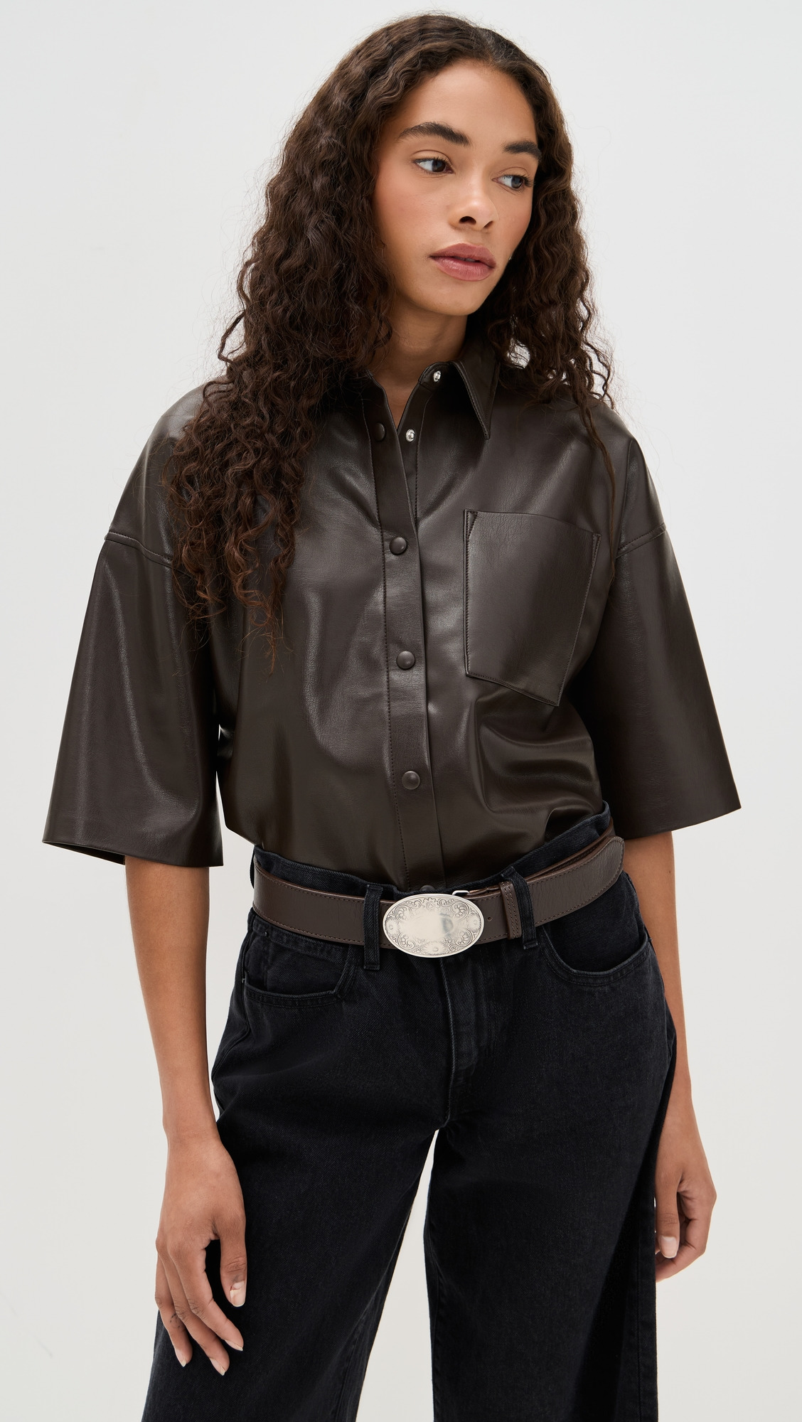 Frances Cropped Caped Button Up - 1