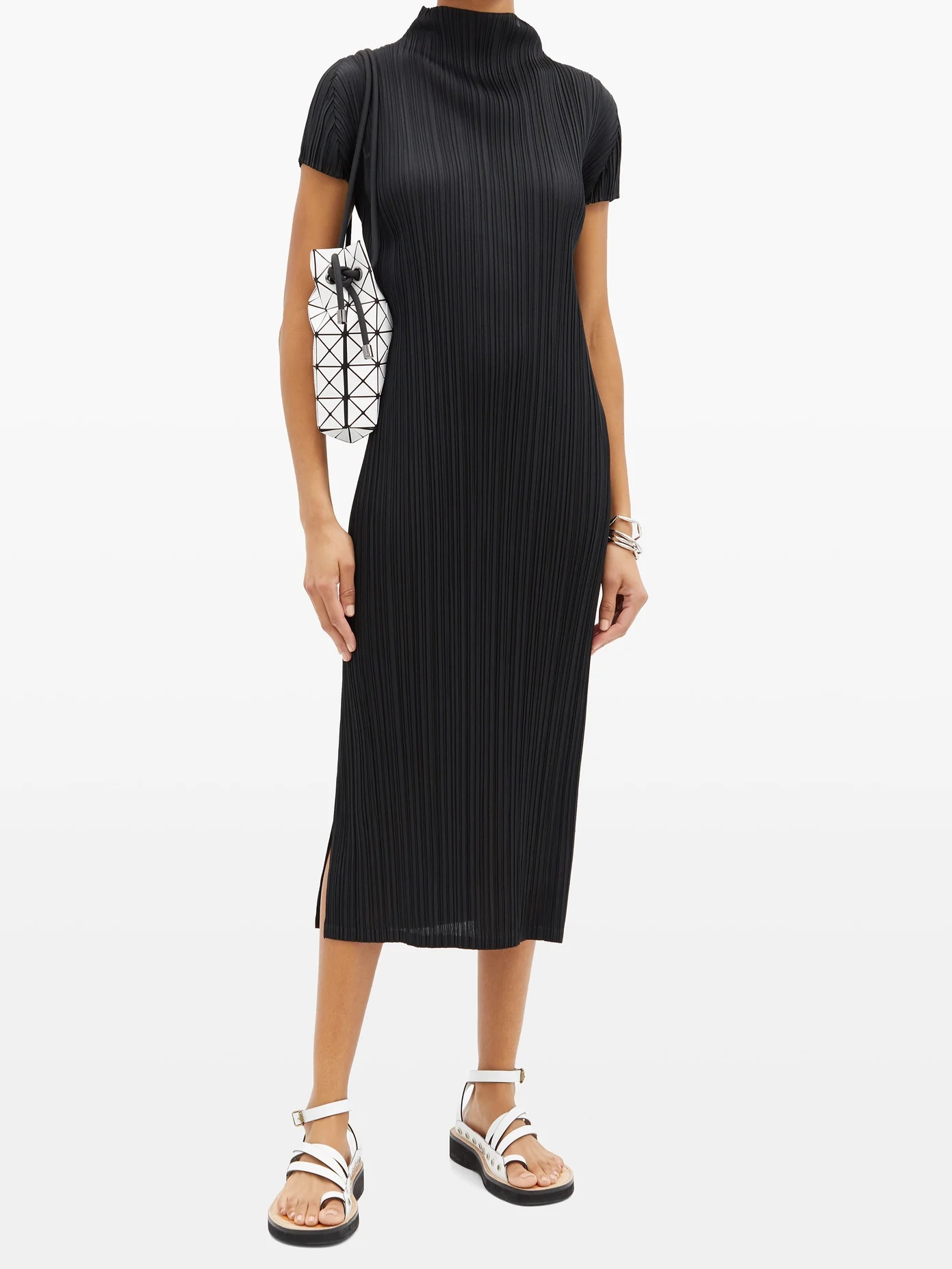 Pleated high-neck midi dress - 2