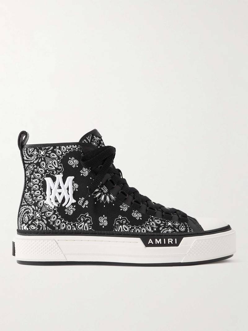 Leather-Trimmed Paisley-Print Canvas High-Top Sneakers - 1