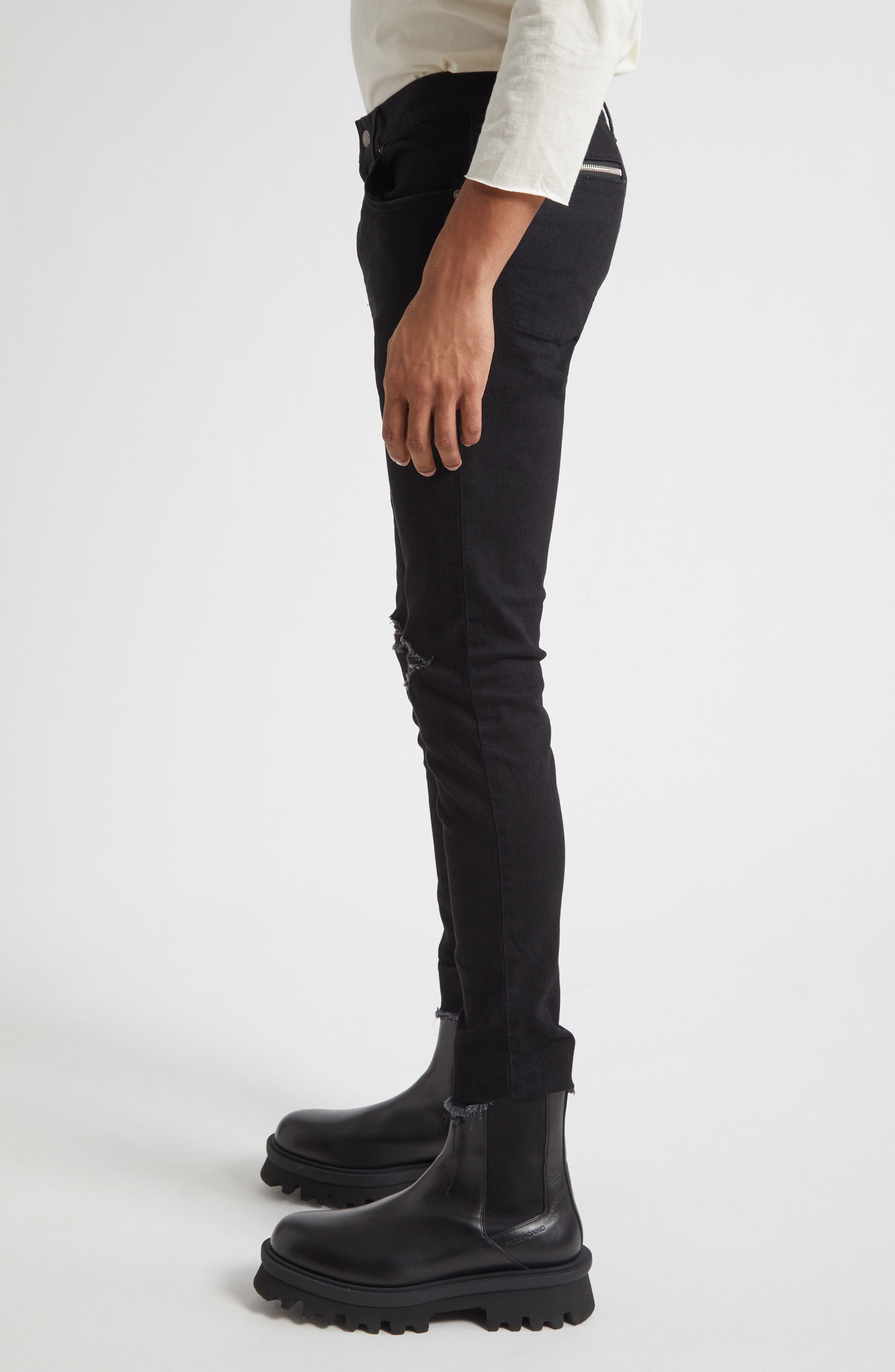 Undercover Ripped Stretch Cotton Jeans in Black at Nordstrom - 4
