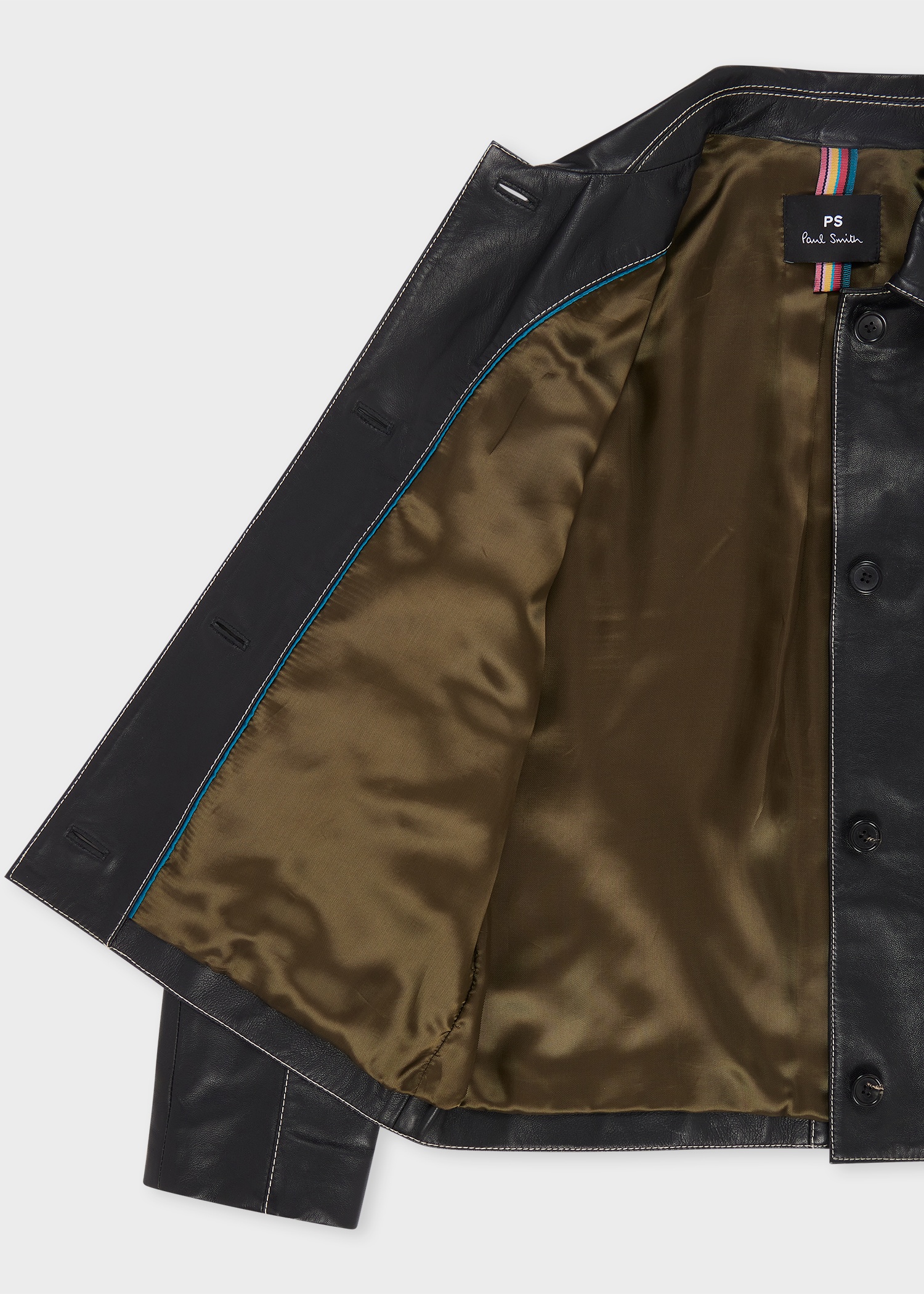 Women's Black Leather Contrast Stitch Jacket - 2