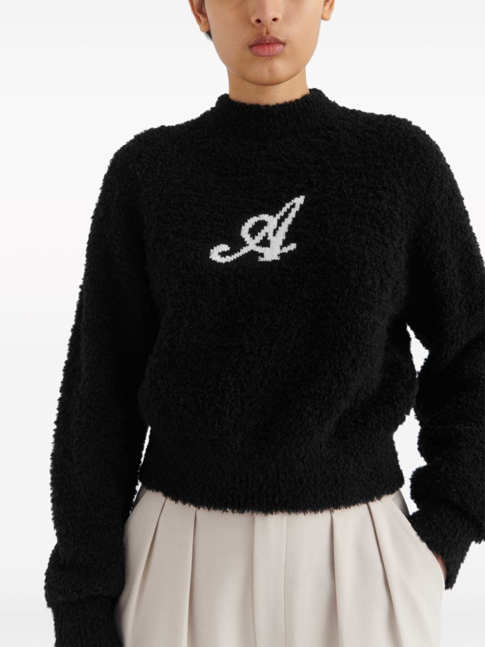 logo-intarsia brushed jumper - 4